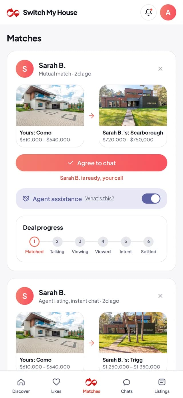 Homes and offers side by side on Switch My House